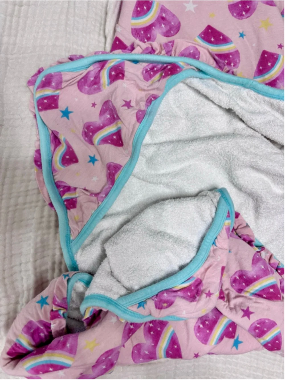 Posh Peanut Kids Bamboo Terry Towel Pink Heart Rainbow Ruffle